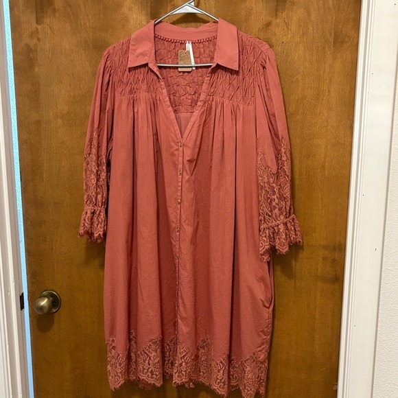 Anthropologie Dresses & Skirts - 479. Anthropologie Mauve-Rust Midi Dress with Lace Trim
